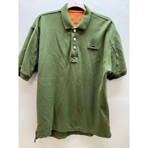 Orvis Polo Shirt Men Medium Short Sleeve Fishing Heavyweight Olive Orange